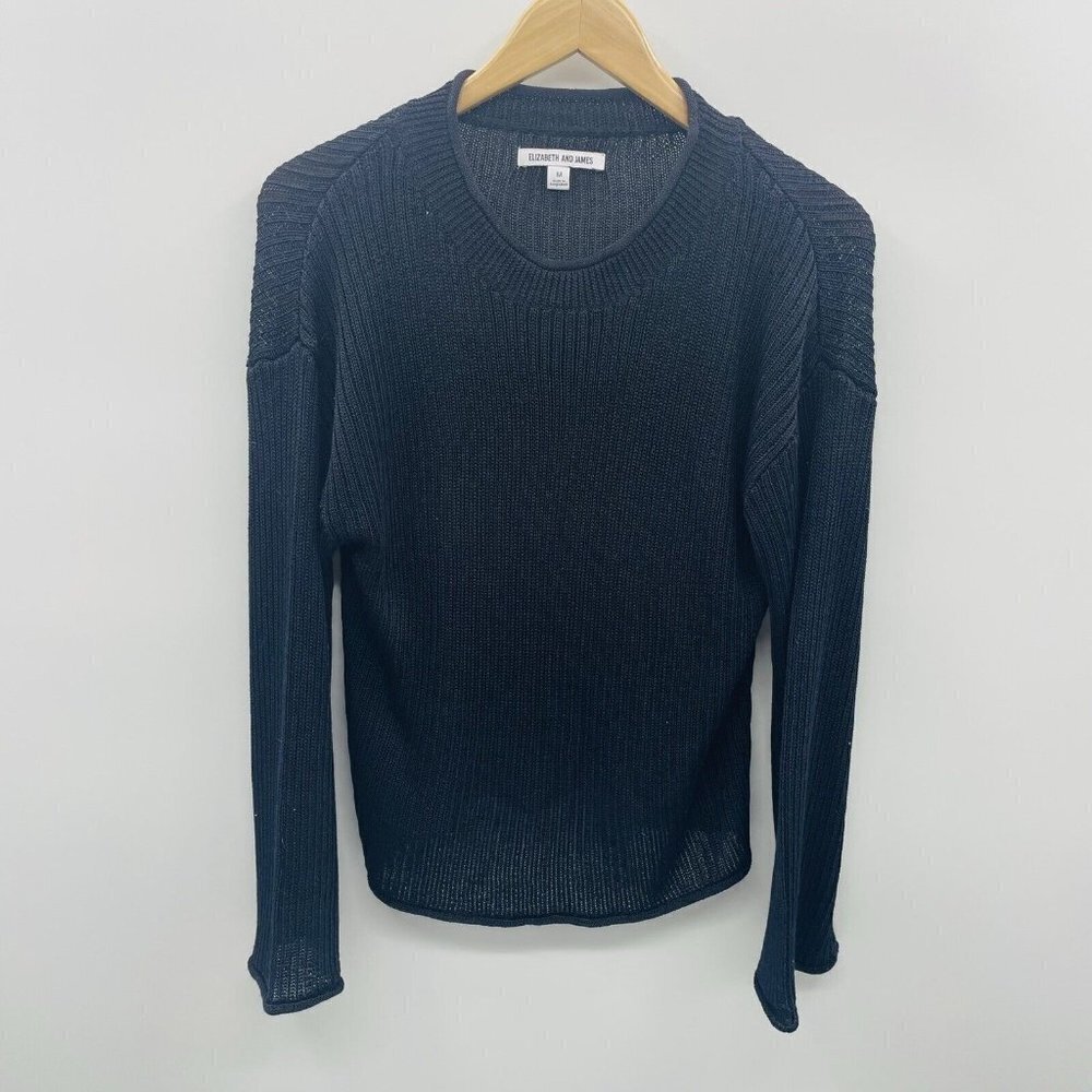 Elizabeth & James for Kohls Womens Size Medium Ribbed Crew Neck Sweater in Black